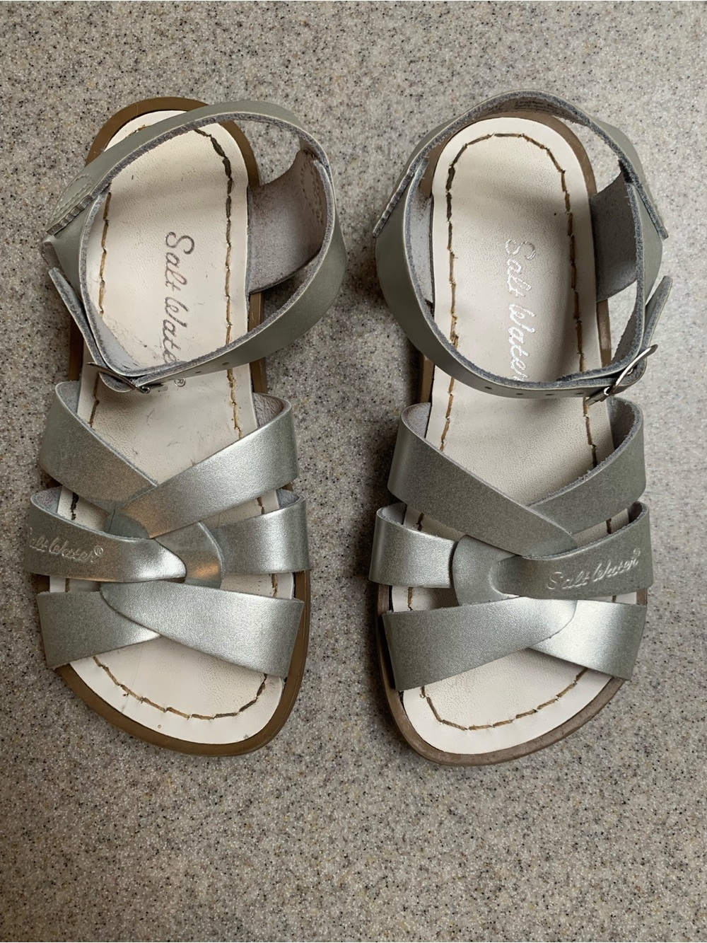 Salt Water Silver Girls' Metallic Crisscross Ankle Strap Sandals
